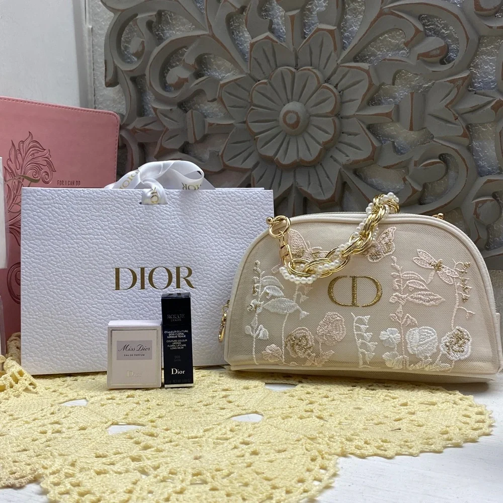 Dior Beauty Embroidered Cream Handbag